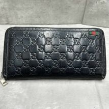 1円〜 GUCCI グッチ メンズ GGシマ シェリー ラバー 長財布 ラウンドファスナー ジッピーウォレット オーガナイザー 黒 ブラック_画像2