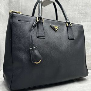 1円■最高級/大容量■ PRADA プラダ メンズ 三角ロゴ ガリレア サフィアーノ レザー ハンド トートバッグ ビジネス A4◎ レディース 黒