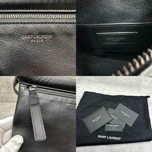 1円■未使用級■ SAINT LAURENT サンローラン メンズ フラットポーチシド ショルダーバッグ サコッシュ ラムスキン 斜め掛け レザー 黒の画像9