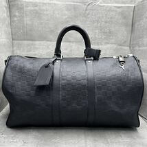 1円■未使用級■LOUIS VUITTON ルイヴィトン メンズ ダミエアンフィニ バンドリエール キーポル45 ボストン バッグ 2way N41145 レザー 黒_画像2