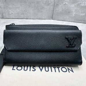 1円■極美品/RFID搭載■ ルイヴィトン LOUIS VUITTON メンズ 長財布 ジッピードラゴンヌ アエログラム グレインレザー ビジネス 黒 現行品の画像2