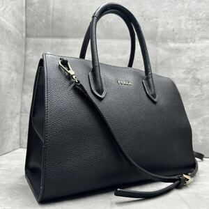 1円 ■美品/定価10万円■ FURLA フルラ トートバッグ ショルダーバッグ ビジネス 2way レザー 本革 斜めがけ レディース 黒 ブラック