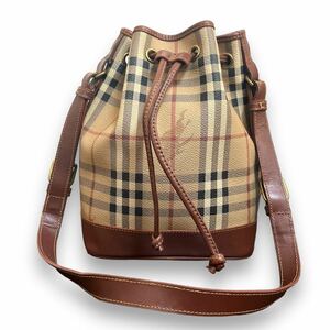 1円〜 極美品 BURBERRY London バーバリー 巾着 ショルダーバッグ ノバチェック シャドーホース pvc 肩掛け 