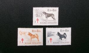 フィンランド発行 カレリアン・ベア・ドッグなど犬種・結核予防寄付金付き切手 ３種完 未使用