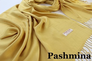 新品 アウトレット【Pashmina パシュミナ】無地 Plain 大判 ストール Y.GOLD 黄金 イエローゴールド系 Cashmere カシミア100%