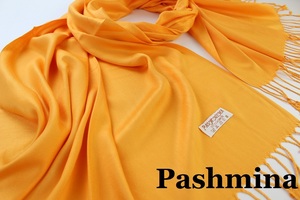 新品 アウトレット【Pashmina パシュミナ】無地 Plain 大判 ストール ORANGE 橙色 オレンジ Cashmere カシミア100%