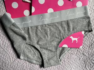 希少★pinkラインヴィクトリアシークレットショーツビキニグレーピンクロゴTバックソングパンティロゴ下着ランジェリー