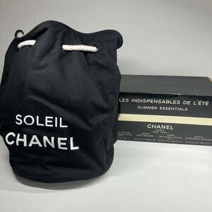 1円〜 2F CHANEL デイバック ショルダーバッグ 巾着バッグ プールバッグ シャネル ブラック ノベルティ ロゴ キャンバス 箱付き 背面破れ有