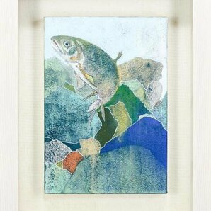 【真作】【WISH】水口和紀「流れ」日本画 SM 共シール ◆魚図   〇無所属精鋭 武蔵野美術大学大学院修了 東京都出身 #24032537の画像2