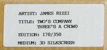 【真作】【WISH】ジェームス・リジィ James Rizzi「TWOS COMPANY,THREES A CROWD」3Dシルクスクリーン 1990年作 直筆サイン #24022926_画像7