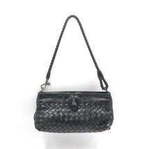 ★BOTTEGA VENETA ボッテガ ヴェネタ イントレチャート レザー ミニバッグ ハンドバッグ ブラック系 120773_画像1