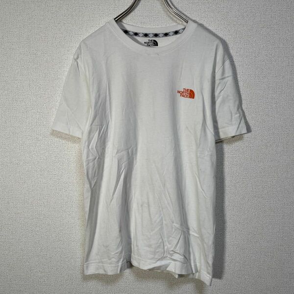 ノースフェイス 半袖Tシャツ 白ホワイト　オレンジ　ワンポイントロゴ デカロゴ ビッグロゴ　バックプリント　KY