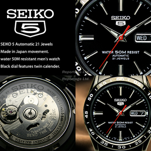 海外限定生産逆輸入モデル【SEIKO】SEIKO5 セイコーファイブ オールブラックIP＆裏スケ デイデイト 自動巻 新品の画像4