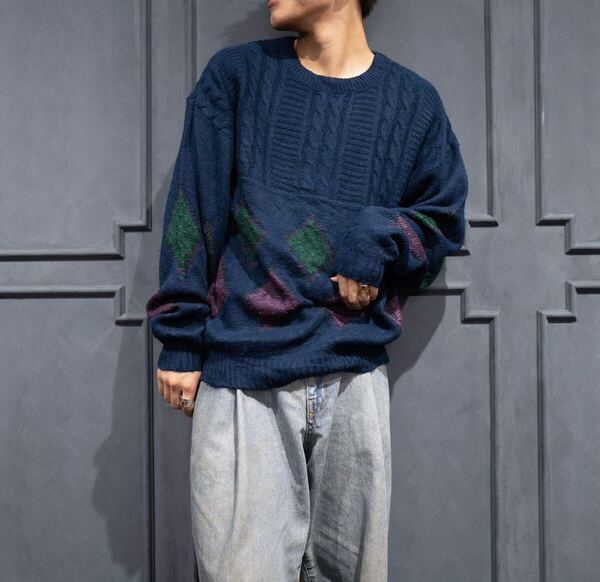 USA VINTAGE CheckpoinT DIAMOND DESIGN KNIT MADE IN USA/アメリカ古着ダイアモンドデザインニット