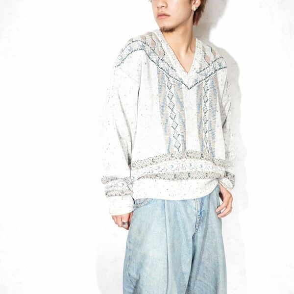 EU VITAGE MONTECARLO PATTERNED DESIGN KNIT/ヨーロッパ古着柄デザインニット