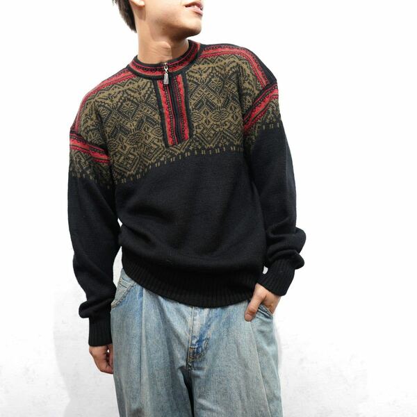 EU VINTAGE meister PATTERNED DESIGN HALF ZIP NORDIC KNIT/ヨーロッパ古着柄ザインハーフジップノルディックニット