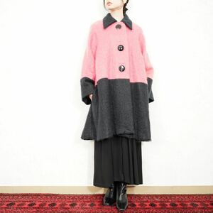 *SPECIAL ITEM* USA VINTAGE STEVE FABRIKANT BICOLOR A LINE DESIGN MOHAIR COAT/アメリカ古着バイカラーAラインデザインモヘアコート