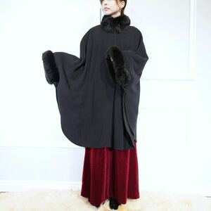 EU VINTAGE GOLDIX FUR WOOL CAPE COAT PONCHO/ヨーロッパ古着ファーウールケープコート(ポンチョ)