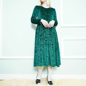 USA VINTAGE FLOWER PATTRNED EMBOSSED DESIGN VELOUR ONE PIECE/アメリカ古着花柄型押しデザインベロアワンピース