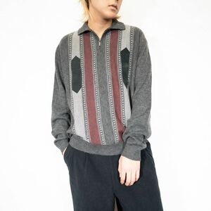 USA VINTAGE gian sasso PATTERNED SWITCHED DESIGN HALF ZIP KNIT MADE IN CANADA/アメリカ古着柄切替デザインハーフジップニット