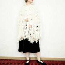 USA VINTAGE CLOCHET DESIGN KNIT CAPE/アメリカ古着鍵編みデザインニットケープ_画像1