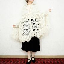 USA VINTAGE CLOCHET DESIGN KNIT CAPE/アメリカ古着鍵編みデザインニットケープ_画像2