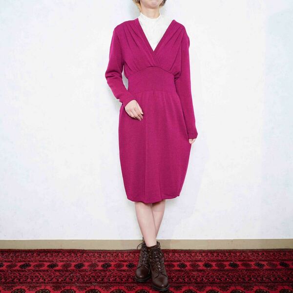 USA VINTAGE ST.JOHN BY MARIE GRAY CACHECOEUR DESIGN KNIT ONE PIECE MADE IN USA/アメリカ古着カシュクールデザインニットワンピース