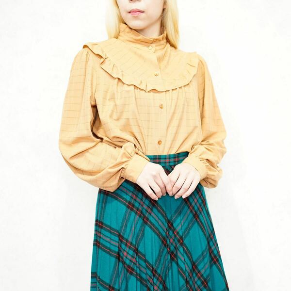 EU VINTAGE FRILL DESIGN BLOUSE FABRIQUE EN FRANCE/ヨーロッパ古着フリルデザインブラウス