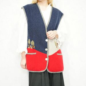 EU VINTAGE EMBROIDERY DESIGN WOOL TYROLEAN VEST/ヨーロッパ古着刺繍デザインウールチロリアンベスト