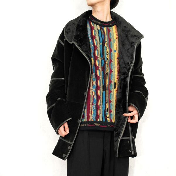 *SPECIAL ITEM* EU VINTAGE PIPING DESIGN VELOUR HALF COAT/ヨーロッパ古着パイピングデザインベロアハーフコート