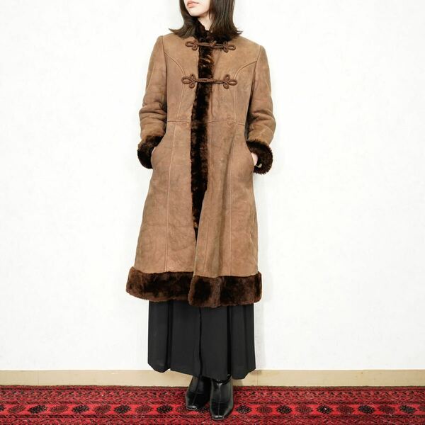 *SPECIAL ITEM* USA VINTAGE CHINA BUTTON MOUTON LONG COAT/アメリカ古着チャイナボタンムートンロングコート