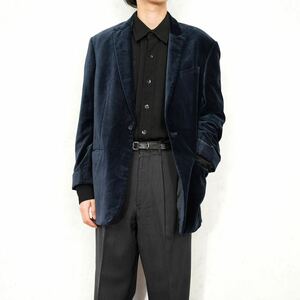 EU VINTAGE PERRY ELLIS ヨーロッパ古着ネイビーカラー1Bベロアデザインテーラードジャケット