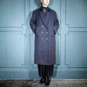 USA VINTAGE LES MODES NAVY COLOR DESIGN BUTTON WOOL CHESTERFIELD COAT/アメリカ古着ネイビーカラーデザインボタンチェスターコート