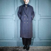 USA VINTAGE LES MODES NAVY COLOR DESIGN BUTTON WOOL CHESTERFIELD COAT/アメリカ古着ネイビーカラーデザインボタンチェスターコート_画像1