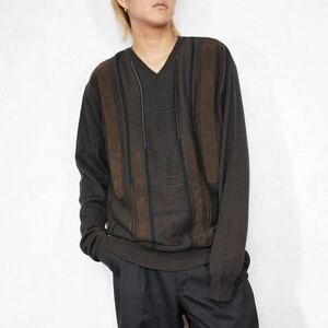 EU VINTAGE JFK FAKE SUEDE SWITCHED DESIGN KNIT MADE IN ITALY/ヨーロッパ古着フェイクスウェード切替デザインニット