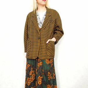 EU VINTAGE HOUNDTOOTH PATTERNED WOOL TAILORED JACKET/ヨーロッパ古着千鳥格子柄ウールテーラードジャケット