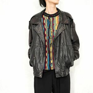 USA VINTAGE PATTERNED DESIGN DOUBLE LEATHER JACKET/アメリカ古着柄デザインダブルレザージャケット