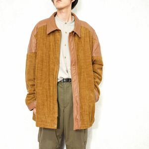 EU VINTAGE TORRAS LEATHER SWITCHED CORDULOY DESIGN COAT/ヨーロッパ古着レザー切替コーデュロイデザインコート