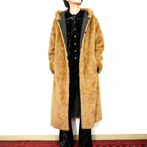 *SPECIAL ITEM* 70's USA VINTAGE ECO FUR HOODIE LONG COAT/70 period America old clothes eko fur f-ti long coat 