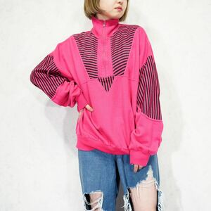 EU VINTAGE PATTERNED DESIGN SWEAT HALF ZIP JACKET/ヨーロッパ古着柄デザインスウェットハーフジップジャケット