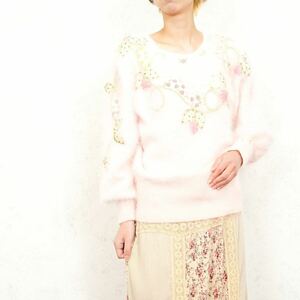 RETRO VINTAGE EMBROIDERY FRUIT DESIGN ANGORA WOOL KNIT/レトロ古着刺繍フルーツデザインアンゴラウールニット