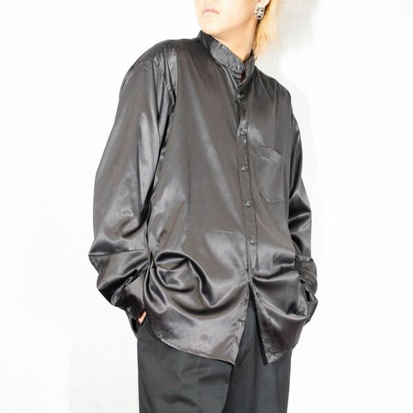 USA VINTAGE ZOD BAND COLLAR SATIN SHIRT/アメリカ古着バンドカラーサテンシャツ