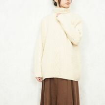 USA VINTAGE CLASSIQUES ENTIER CABLE DESIGN HIGH NECK OVER KNIT/アメリカ古着ケーブルデザインハイネックオーバーニット_画像1