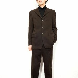 EU VINTAGE oviesse soft BROWN COLOR DESIGN COTTON SET UP SUIT/ヨーロッパ古着ブラウンカラーデザインコットンセットアップスーツ