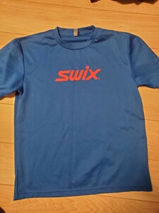 Swix　シックス　ロゴプリントTシャツ　Lサイズ　青　ブルー　スキー　ランニング