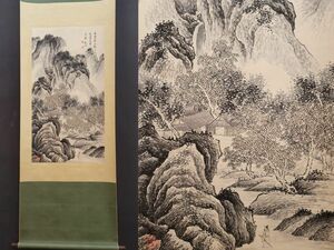 【瓏】「啓功作 山水人物図」近代画家 肉筆紙本 真作 掛け軸 書画立軸 巻き物 中国書画 蔵出