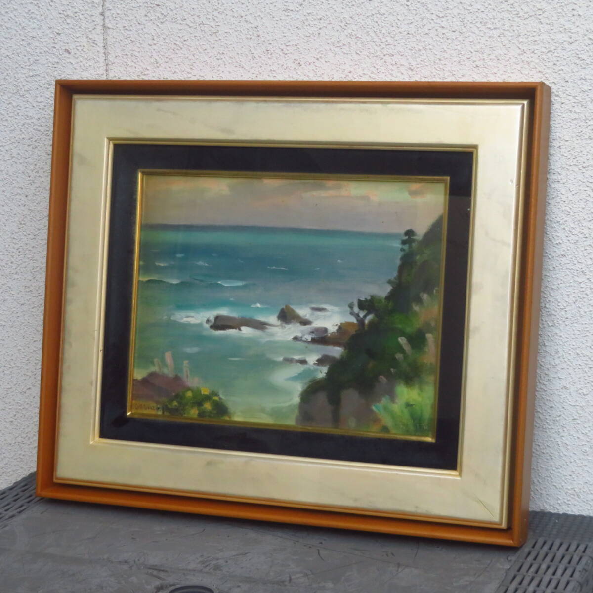 Obra de arte de autenticidad garantizada [El mar de Izu / Nitten Asesor de exposición Tatsuo Kurakata] Pintura al óleo Pintura de paisaje Pintura Obra de arte Obra de arte Antigua Obra de arte antigua Caja de tatuaje firmada por artista 54 x 63, cuadro, pintura al óleo, Naturaleza, Pintura de paisaje