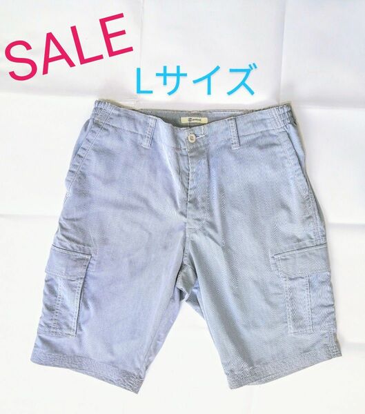 【SALE 980→890円】good day　ピンストライプ　ハーフパンツ　Lサイズ　ブルー×ホワイト　