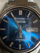 セイコー 5 ACTUS 腕時計 6106-8690 デイデイト 青文字盤 カットガラス 23石 自動巻き メンズ 稼働 _画像7