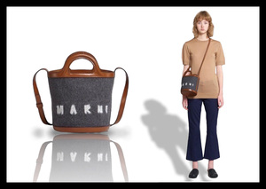 定価15万MARNI マルニ レザーとフェルト素材のバランスが大人好み♪トロピカリアバスケットバッグ ショルダー TROPICALIA BASKET BAG